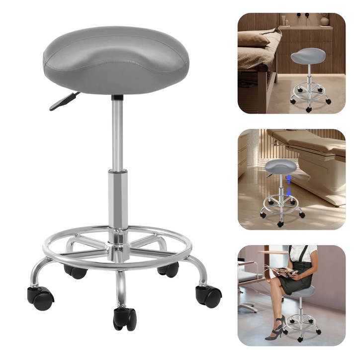 Irodai szék, ergonomikus forgószék kerekekkel, 360°-ban forgatható, állítható magasságú, PU bőr, max. teherbírás 150 kg, szürke