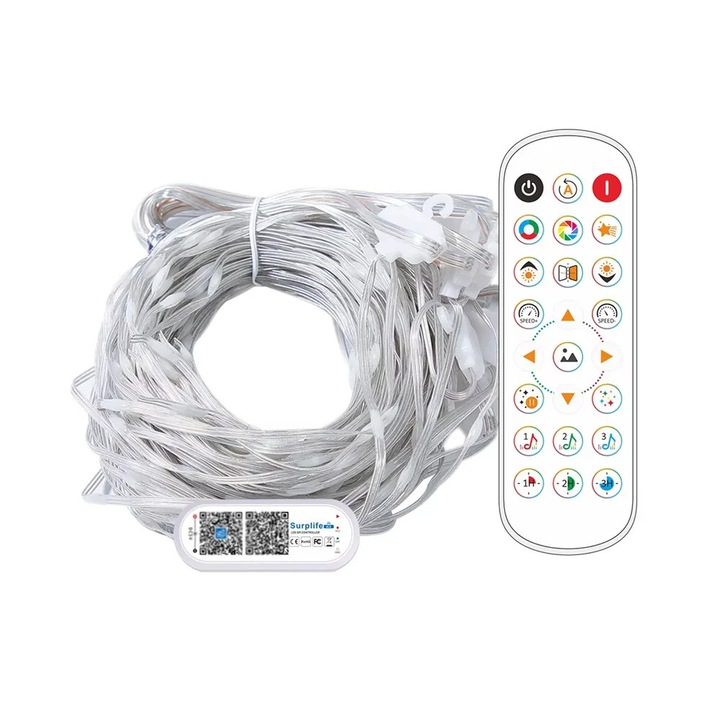 Instalatie luminoasa perdea inteligenta, RGBIC LED 3x3 m, control prin aplicatie Bluetooth, alimentare USB 5V, rezistenta la apa, decor interior pentru petreceri