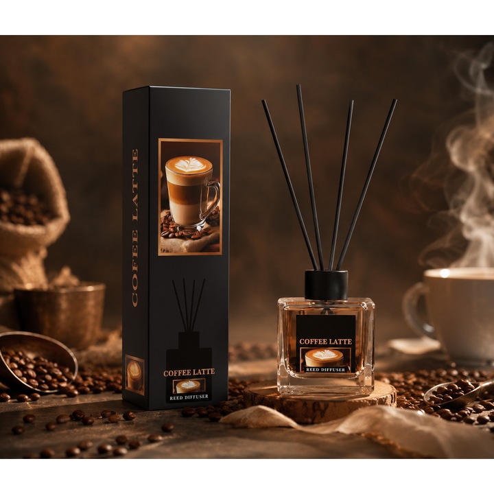 Prémium Szobaillatosító Pálcikákkal, Erős Illat, Koncentrált Esszencia 100 ml, Semlegesíti a Kellemetlen Szagokat, Quality Romantica Scents, Tejeskávé