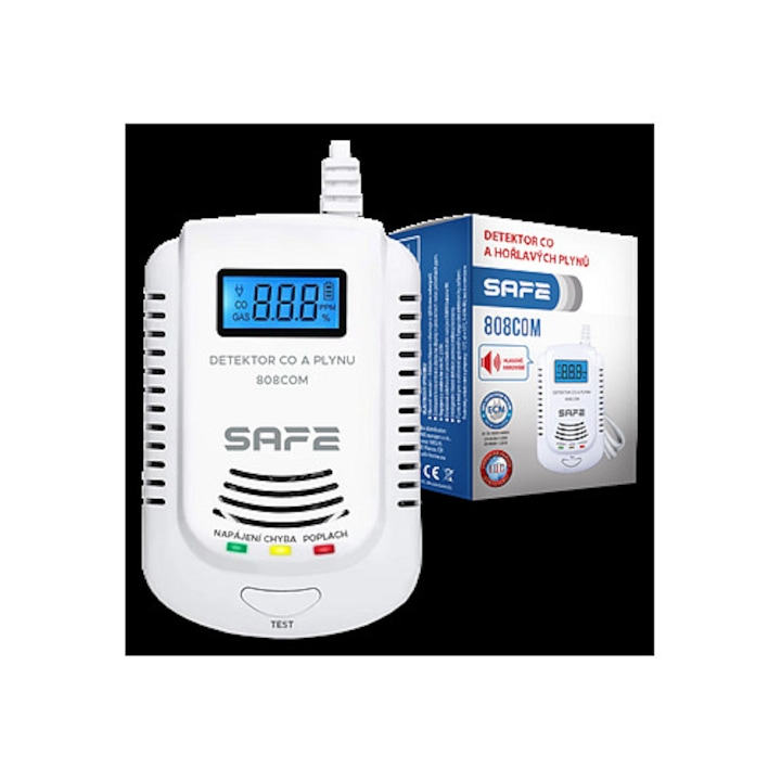 Комбиниран детектор SAFE 808COM, CO и запалими газове, гласов, LCD, 112x73x42mm