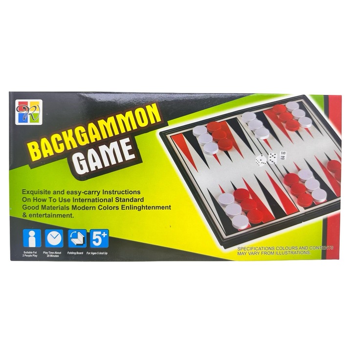Összecsukható Backgammon Társasjáték 2 játékos részére, komplett készlet, 20 perces játék