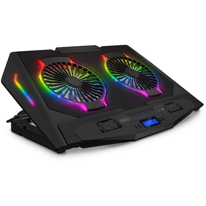 Connect IT NEO RGB laptop hűtőállvány, fekete, 46x29x5cm, 2 ventilátor