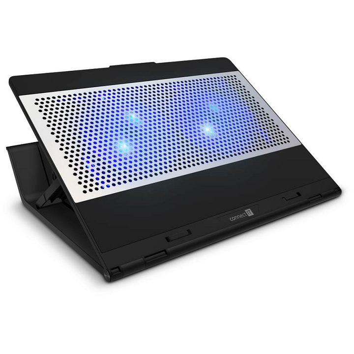 Connect IT FrostBlast laptop hűtőállvány, kék világítás, fekete, 36x28x7.5cm