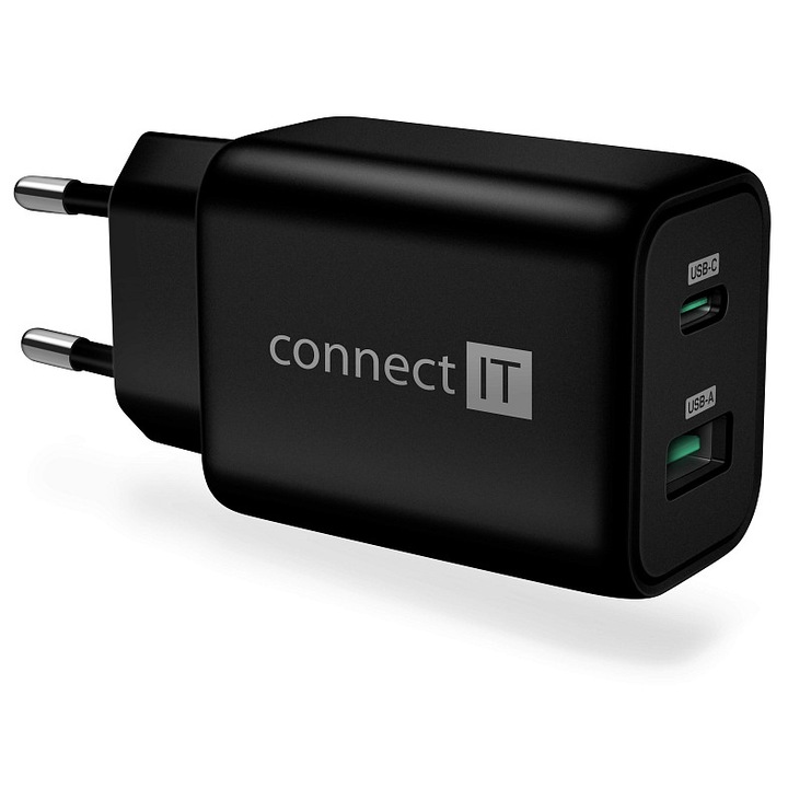 Connect IT Wanderer2 GaN kettős USB töltőadapter, fekete, 30x40x88mm, 33W