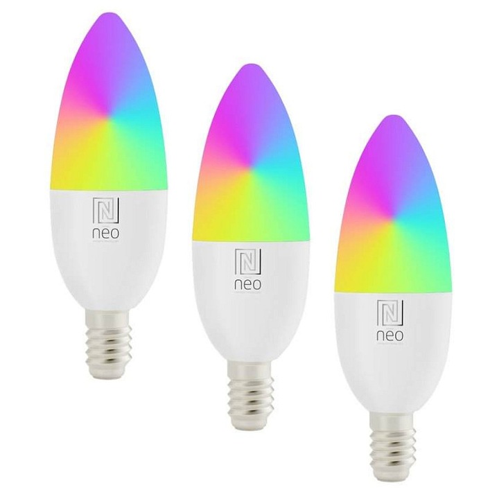 3 db IMMAX NEO E14 LED izzó készlet, színes, szabályozható, fehér, 106x37x37mm