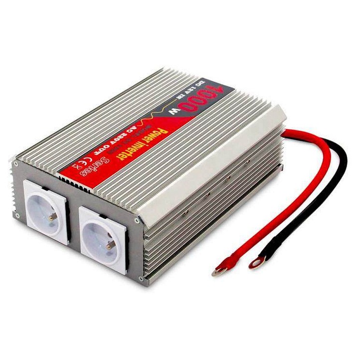 Invertor tensiune Eurocase 1000W 12V-230V argintiu 22x16x7.5cm 2 prize E