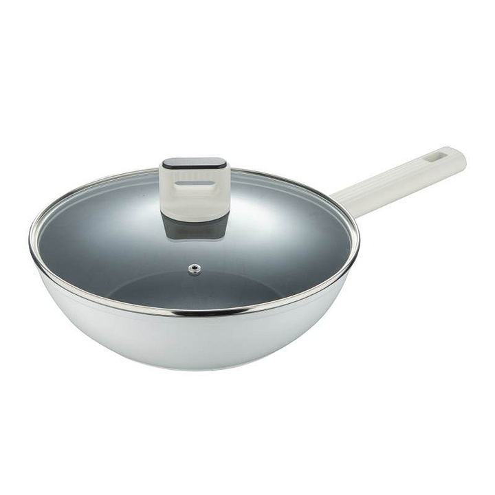 Bergner wok serpenyő 28cm fehér tapadásmentes titán bevonattal, fedővel