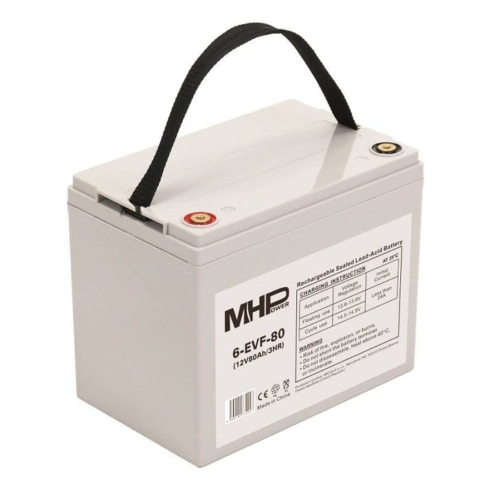 Gél akkumulátor 12V MHPower 6-EVF-80 80Ah 26,5kg 260x215x168mm