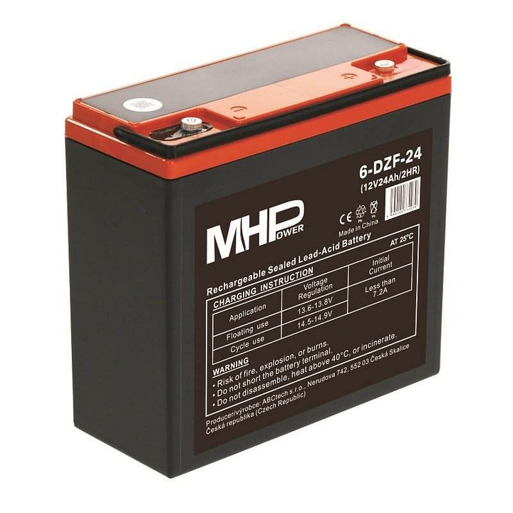 MHPower 12V 24Ah gél akkumulátor 182x78x170mm, ciklikus