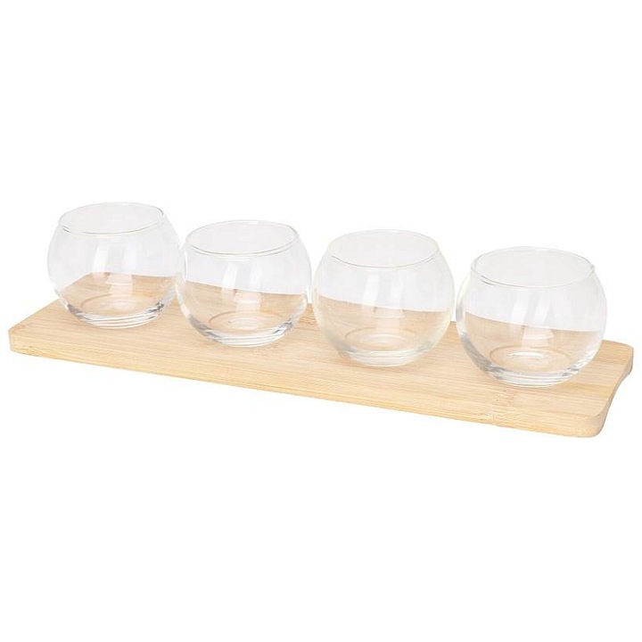 5 részes üveg tál szett bambusz tálcán Excellent Houseware átlátszó 6x6x6cm 30x9x1cm