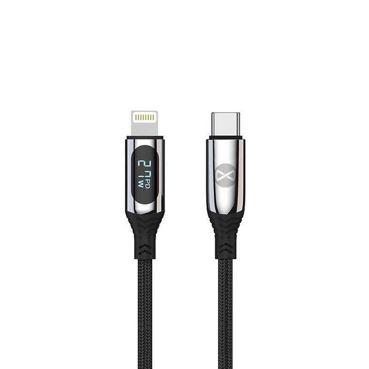 Forever USB-C Lightning adatkábel 1m fekete 27W LCD kijelzővel