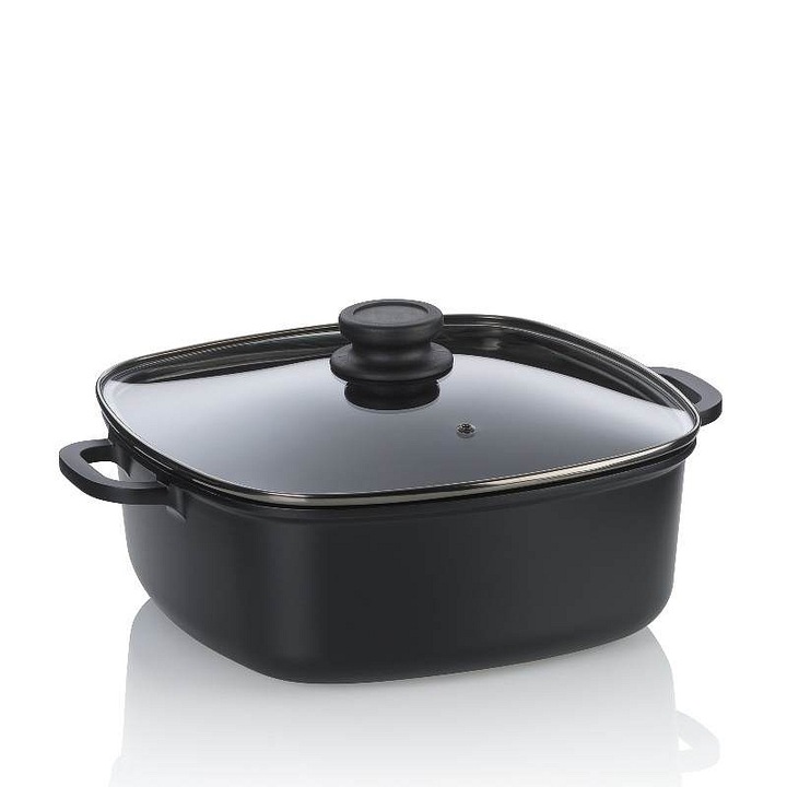 Tava de copt KELA Atura, aluminiu turnat, capac, negru, 28x28x11cm, 5L