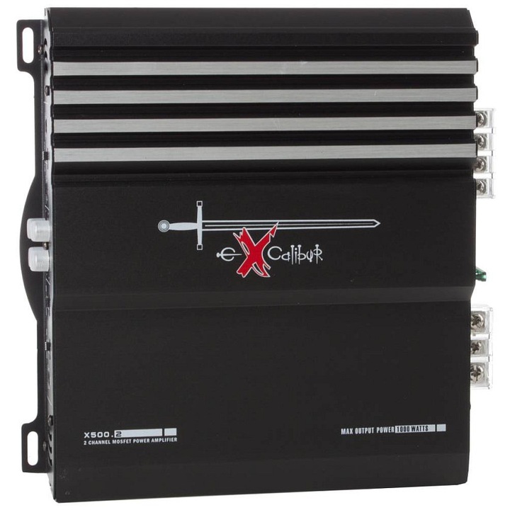 Excalibur X-500.2 autóerősítő, 2 csatornás, 1000W, fekete, 225x230x55mm