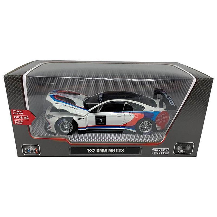 BMW M6 GT3 Sparkys fém modell, 1:32, hang, fény, 20x9x9cm