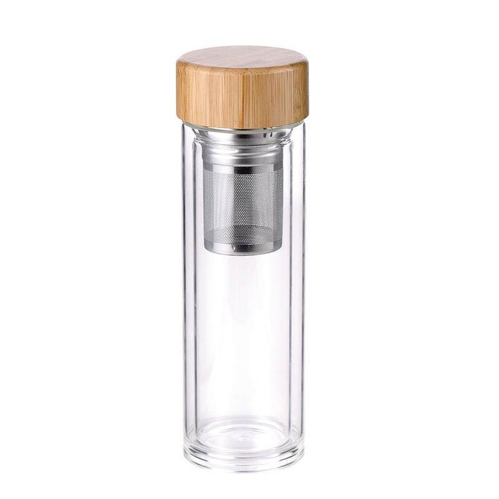 Bergner 350ml duplafalú boroszilikát átlátszó vizespalack