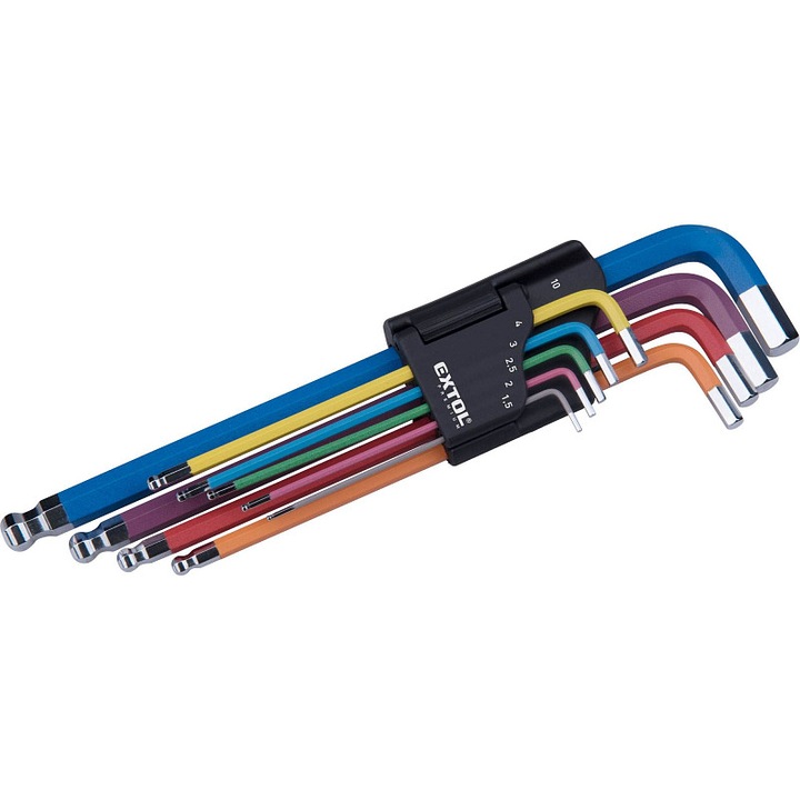 EXTOL PREMIUM 9 darabos színes imbuszkulcs készlet gömbfejjel 1.5-10mm S2