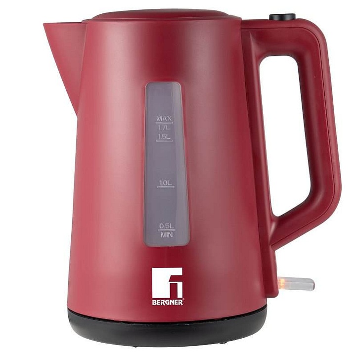 Vízforraló, Bergner, 1,7l, piros, 2000W, műanyag