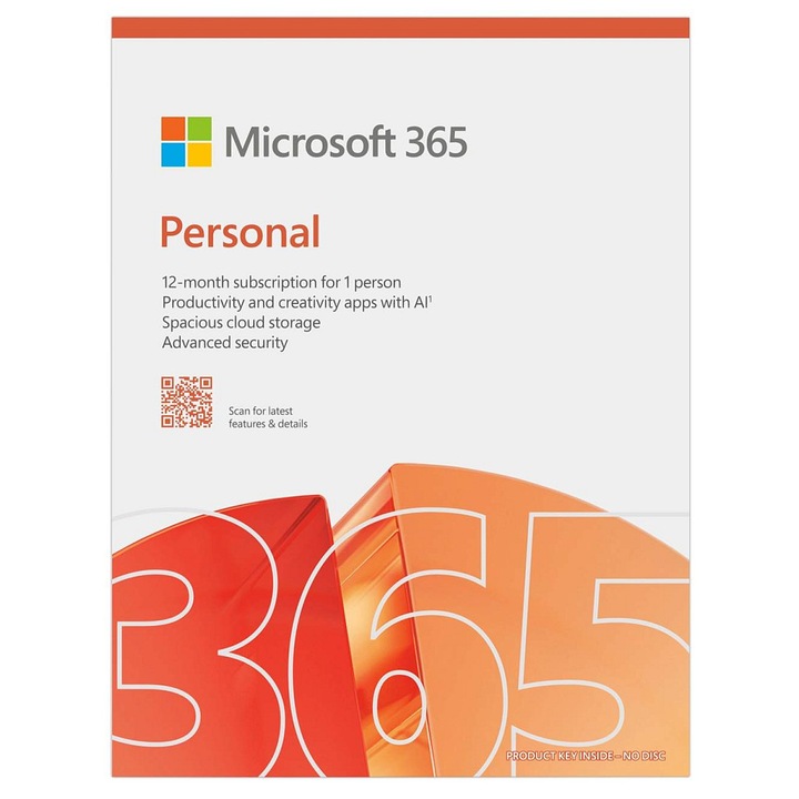 Microsoft 365 Personal, Microsoft, 1TB stocare, securitate avansata, engleza, 1 an