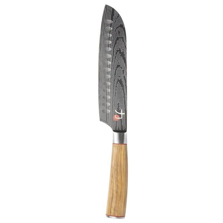 Santoku kés Masterpro TETSU 17,5 cm, rozsdamentes acél, olíva fa nyél, natúr barna