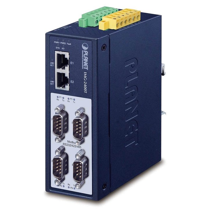 Ipari átjáró PLANET TECHNOLOGY IMG-2400T, 4 soros port, kék, 135x87x50mm
