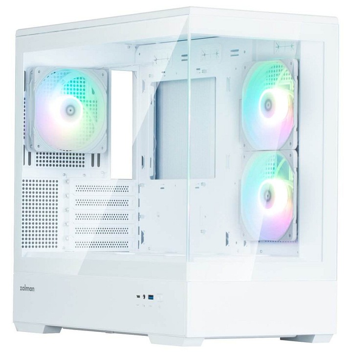 Zalman P30 V2 PC ház, mini tower, fehér, 453x429x235mm, 3 ARGB ventilátor, edzett üveg