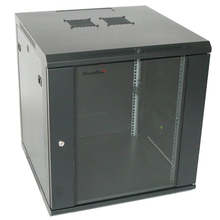 Dulap metalic XtendLan 12U, negru, 600x600x635mm, usa sticla securizata, montare pe perete