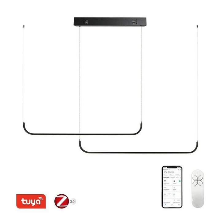 Висяща лампа IMMAX NEO PATTINI двойна, черна, 160-280x5.5см, LED 53W, 3640lm, регулируема цветна температура