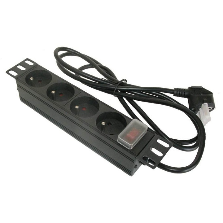 XtendLan 10" elosztópanel, 4 db 230V-os aljzat, fekete, 1,8m