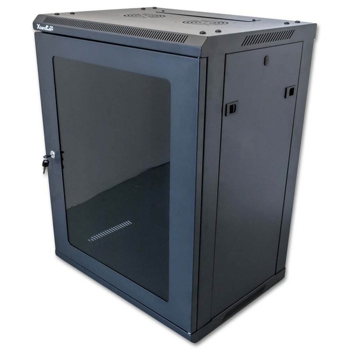 Dulap metalic XtendLan 15U 600x450x769mm negru cu usa sticla securizata