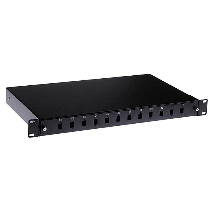 Distribuitor optic XtendLan 19", 12 porturi, negru, 430x245x45mm, metalic, sertar rabatabil