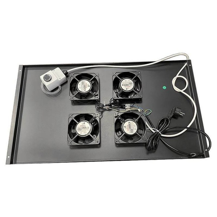 XtendLan SFAN1004 szellőzőegység, 4 db 12 cm-es ventilátor, termosztát, fekete, 1000 mm mélység