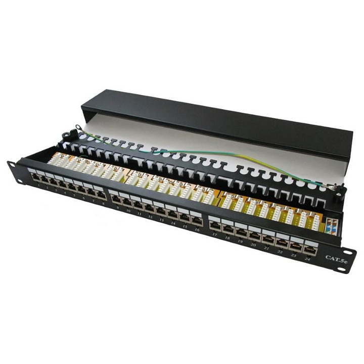 Patch panel XtendLan 19", 24 port, Cat5e, árnyékolatlan, LED, 1U