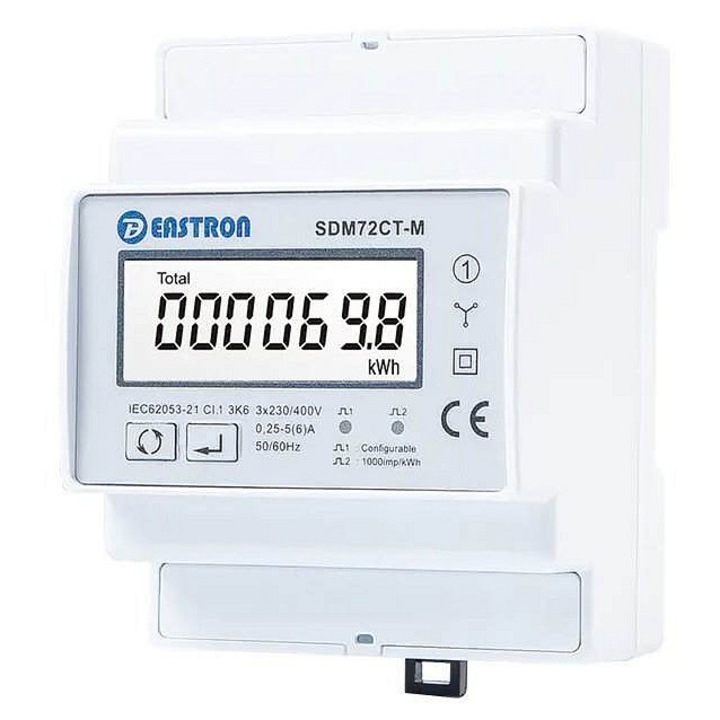 Eastron SDM72CT-M háromfázisú villanyóra, RS485, fehér, 94.5x72x65mm