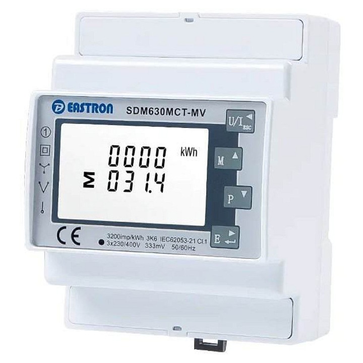 Eastron SDM630MCT-MV háromfázisú elektromos mérő, fehér, 94.5x72x65mm