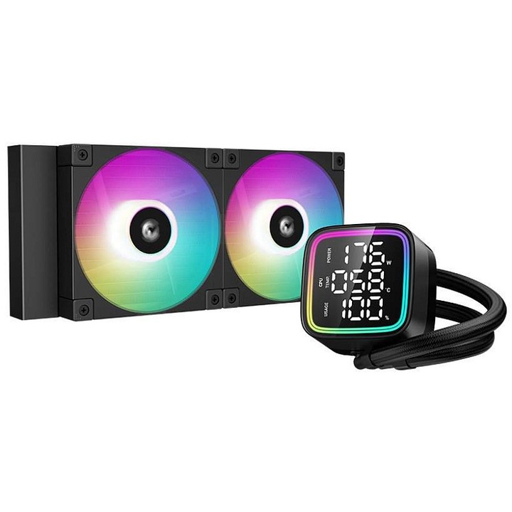 DEEPCOOL LD240 folyékony hűtő, 2 db 120mm ventilátor, ARGB, fekete, 282x120x27mm