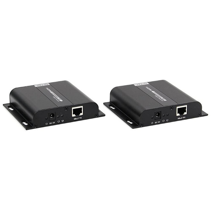 HDMI XtendLan hosszabbító, 4K, fekete, 119x94x24mm, szett