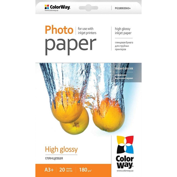 ColorWay fotópapír A3+ 180g/m2 fényes, 20 lapos szett 30.5x45.7cm fehér