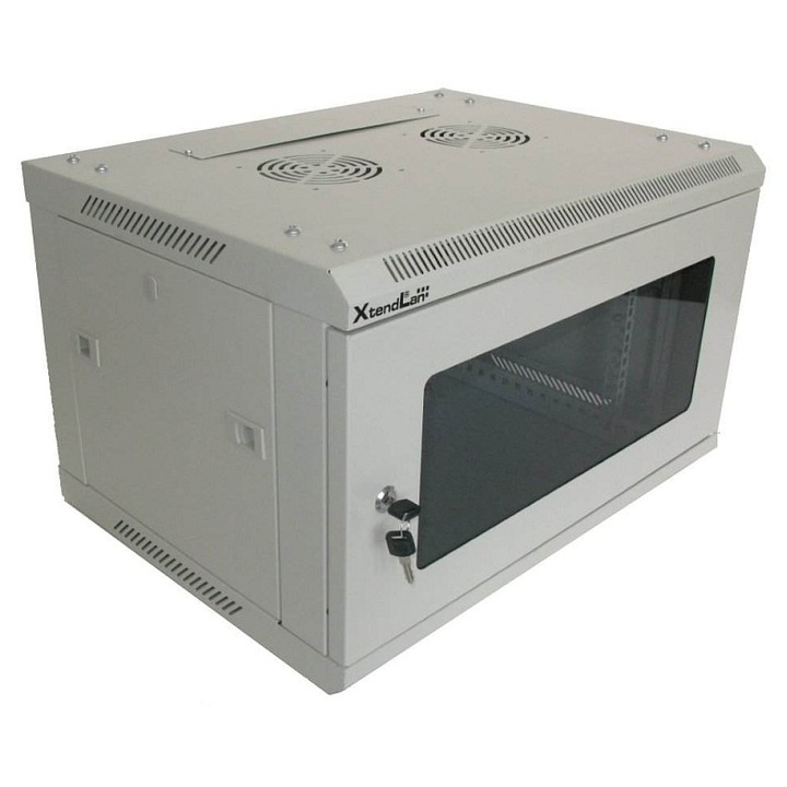Dulap metalic XtendLan 6U 600x450x368mm usi sticla securizata slonovina