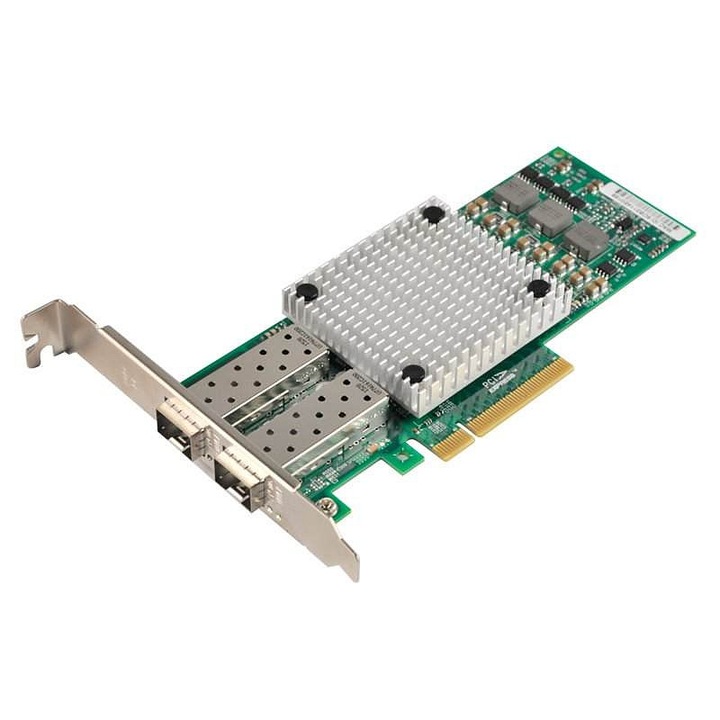 XtendLan PCI-E x8 hálózati kártya, 2x SFP+ 10Gbps, ezüst-zöld, alacsony profilú