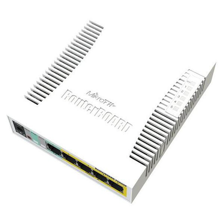 Mikrotik RB260GSP menedzselhető switch, 5 GbE PoE port, SFP, fehér, 139x113x28mm