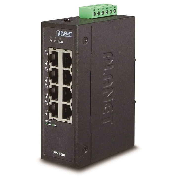 Ipari switch PLANET ISW-800T 8 portos 100Mb/s fekete 115x70x41mm