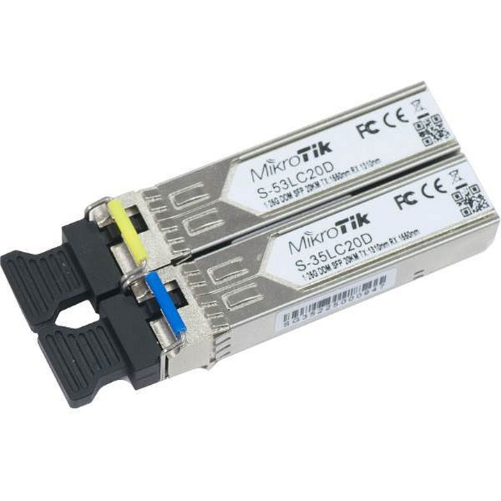 Модул MiniGBIC Mikrotik SFP WDM 1,25Gbps едномодов сребрист 20км