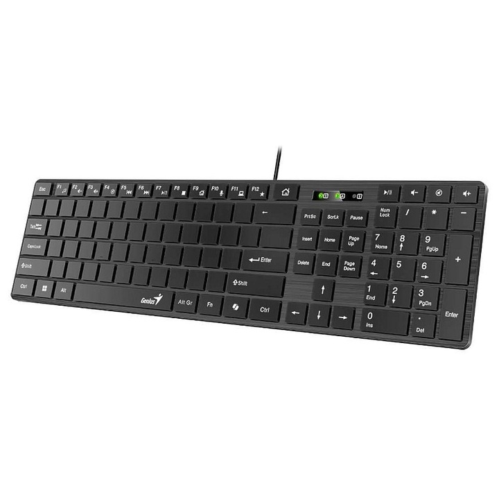 Genius Slimstar K500 Education billentyűzet, ergonomikus, fekete, 431x117x22mm, USB, Copilot funkcióval