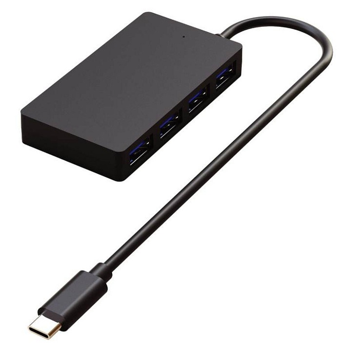 USB-C elosztó Winner Group 4 portos USB 3.0 fekete 11mm 35g 23cm