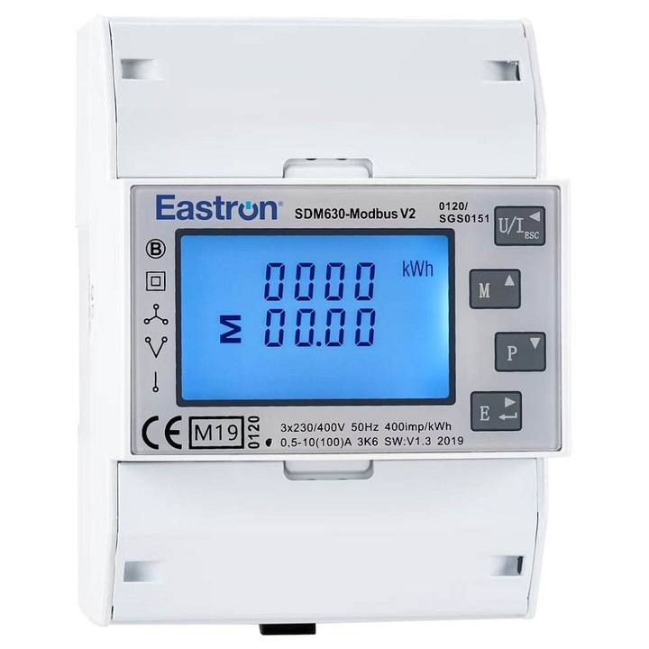 Eastron SDM630-MT-MID V2 háromfázisú villanyóra, impulzusos, fehér, 100x72x66mm