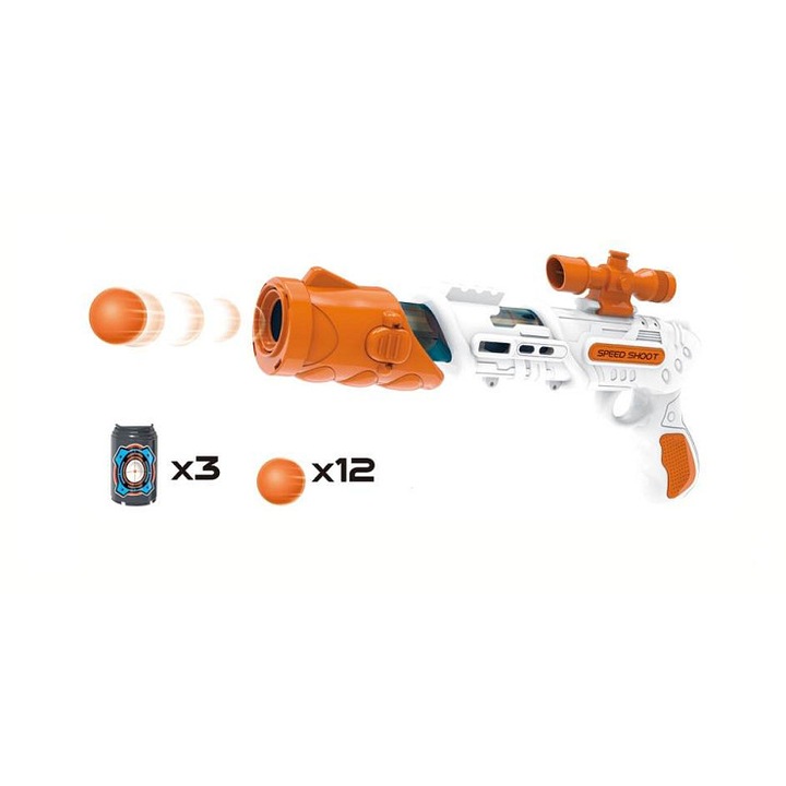 Alltoys 34cm játékpisztoly hablabdákhoz, szett 3 céllal és 12 labdával