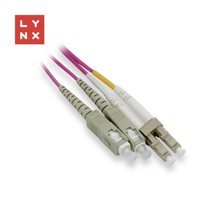 LYNX OM4 multimódusú duplex patch kábel, rózsaszín, 5m, 50x125m