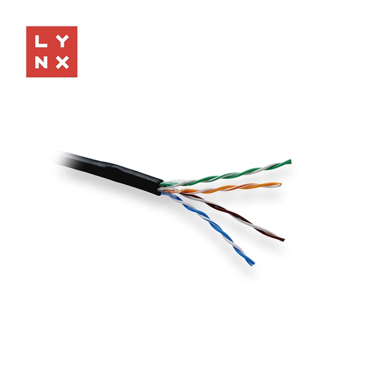 LYNX UTP Cat5e kábel, tömör réz, fekete, 305m