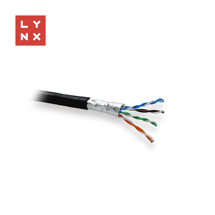 LYNX Cat5e FTP kábel, tömör réz, fekete, 305m