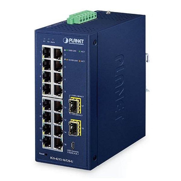 Ipari switch PLANET IGS-4215 16xRJ45 2xSFP kék 152x107x66mm